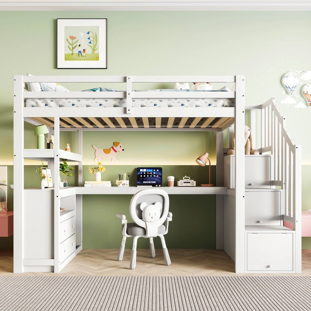 Letto a Soppalco con Scrivania e Cassetti ¨C Xylo ¨C Bianco 90x200