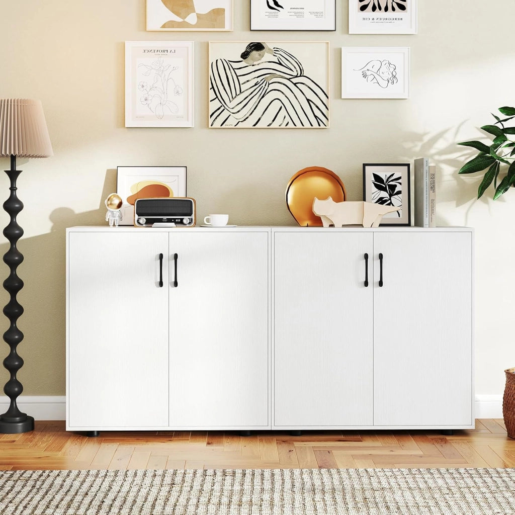 Credenza Cucina con 2 Ante, Mobile Buffet con Ripiano Regolabile, Armadio Dispensa in Legno Antiribaltamento, per Sala da Pranzo, Soggiorno, Ingresso, 80 x 31,5 x 82 cm (Bianco)