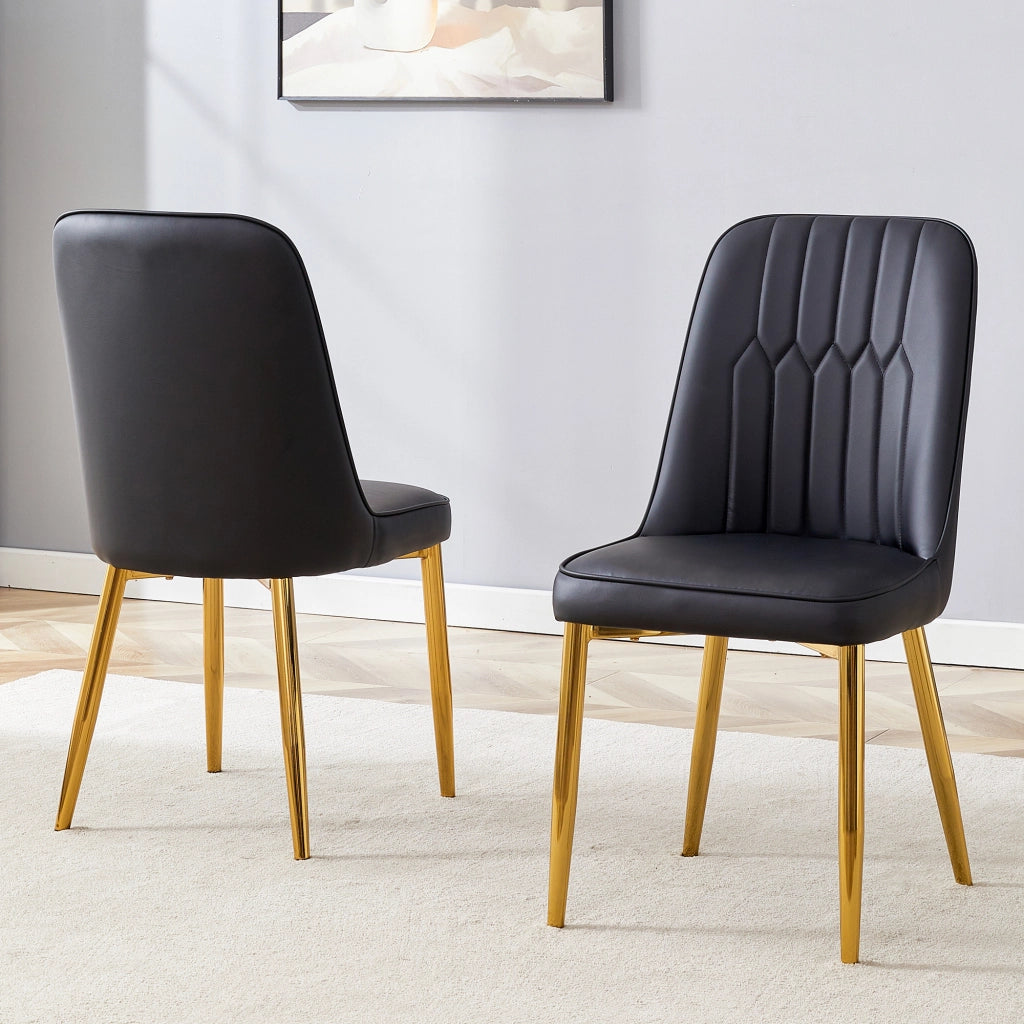 SEDIA DA PRANZO Moderna in PU Nero e Metallo Oro, 89 cm