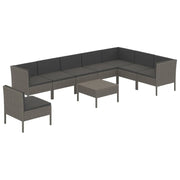 Set di mobili da giardino per esterni 9 pezzi con cuscini resina intrecciata grigia 02_0018089