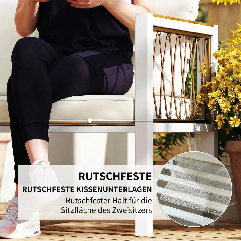 Set Lounge Giardino 4 Pezzi Polyrattan ¨C zephmum ¨C Grigio, Cuscini Rimovibili, Tavolino Vetro