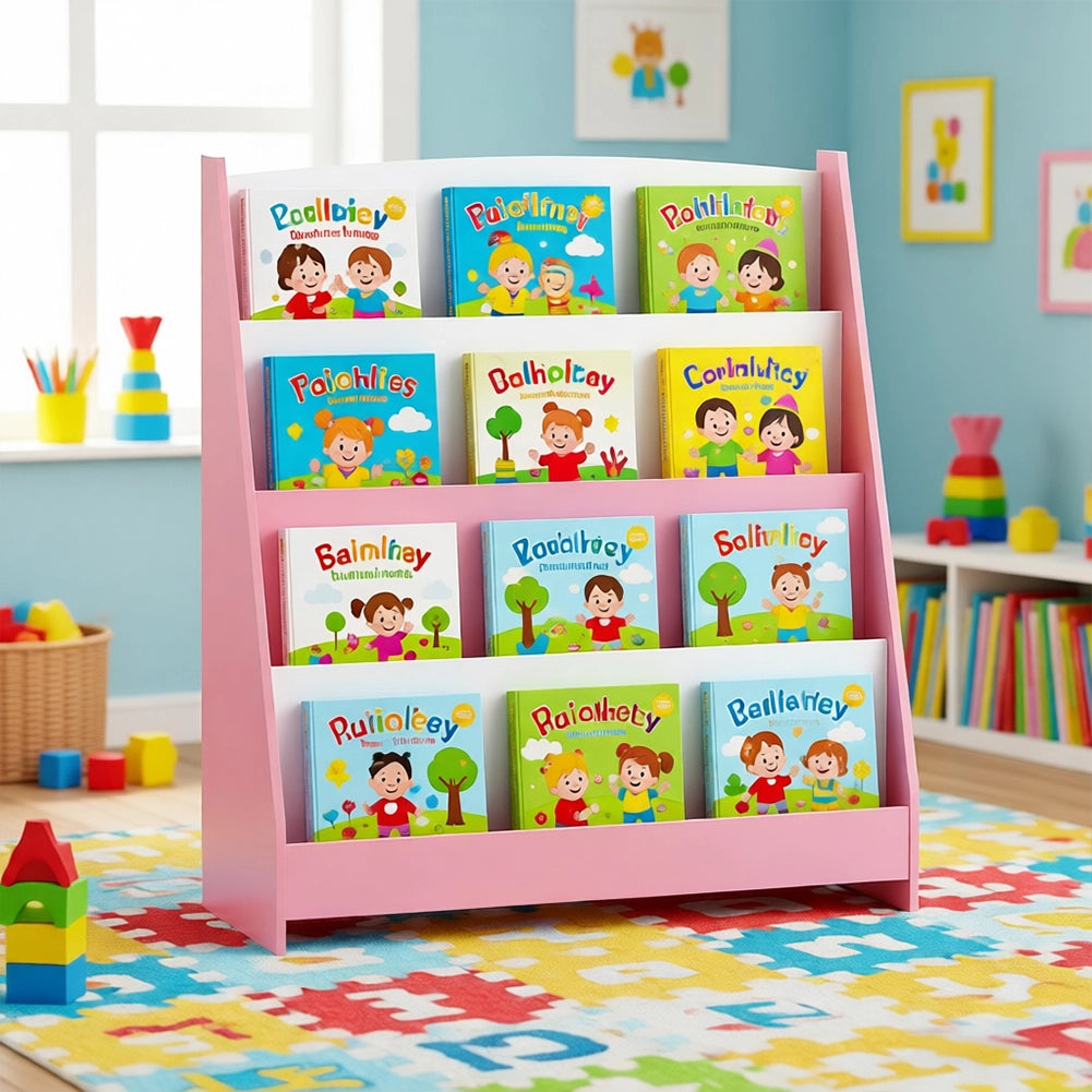 Libreria Montessoriana per Bambini 80x30x88 cm Scaffale in Legno Rosa