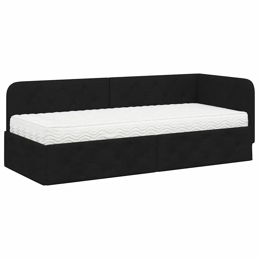 Letto singolo | Letto per adulti | Cornice del letto ad angolo Nero 80 x 200 cm Tessuto