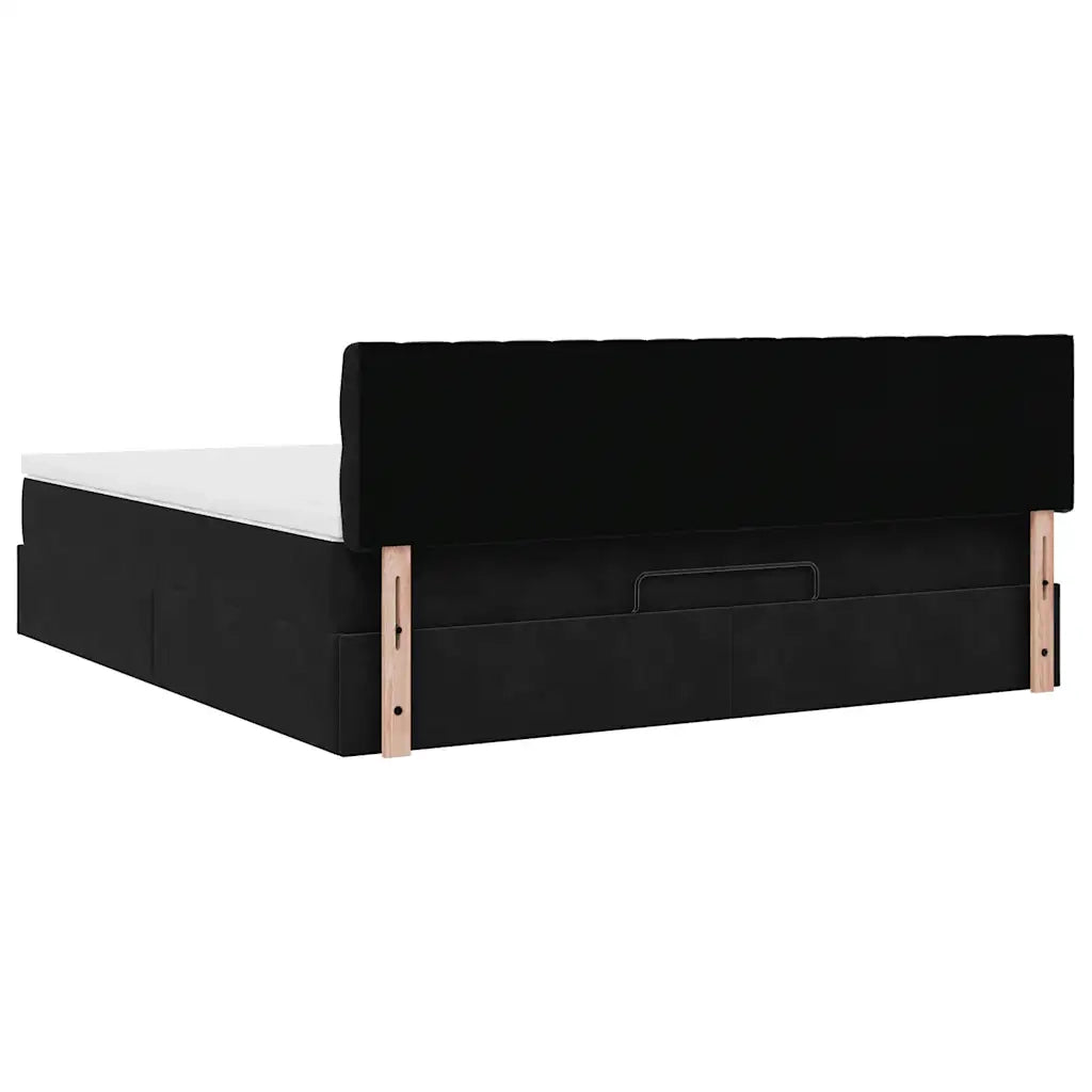 Struttura Letto Pouf con Materasso Nero 160x200 cm in Velluto 3312706