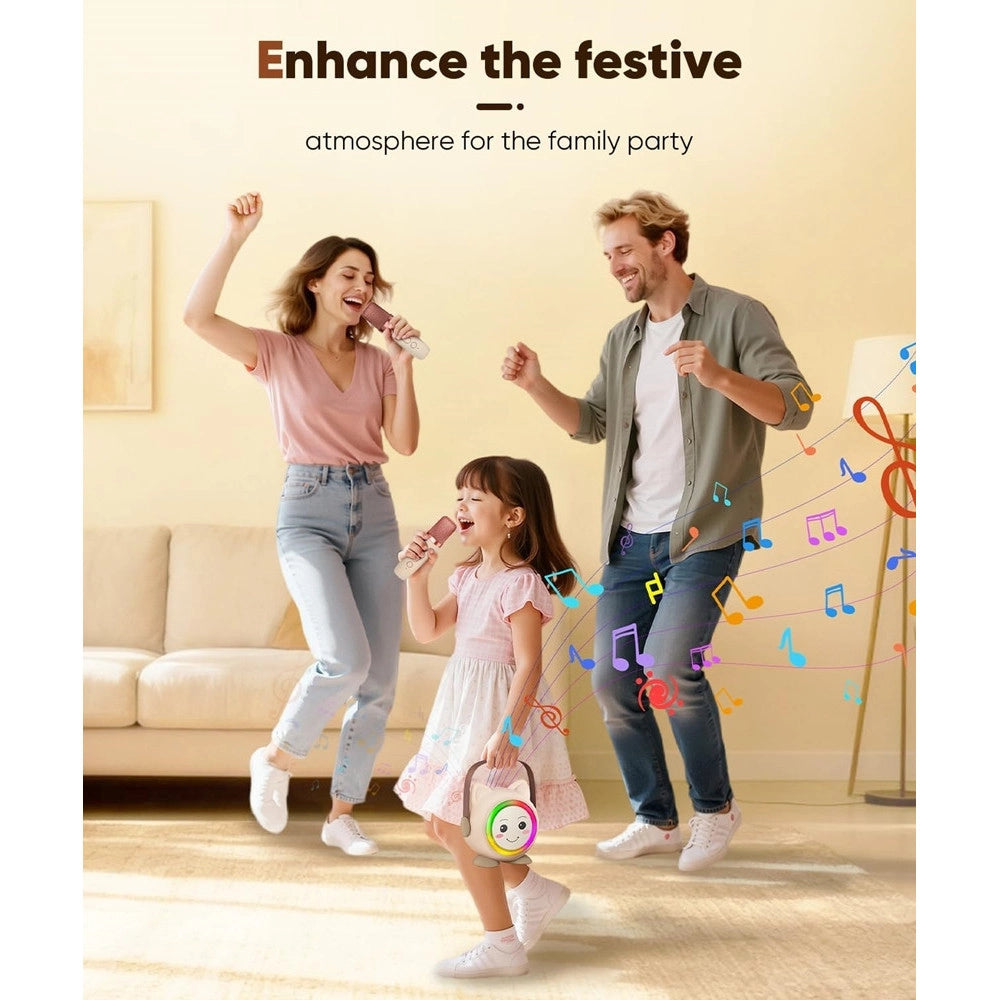 Trade Shop - Mini Cassa Bluetooth Portatile Con 2 Microfoni Wireless Karaoke Per Bambini Ragazze Regalo -