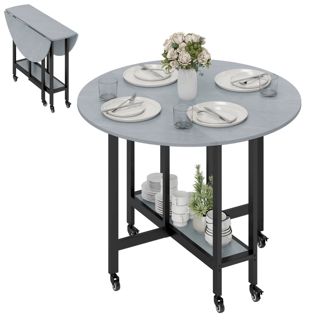 Tavolo Pieghevole con Ruote e Ripiano ¨C Zephmum ¨C Grigio Cemento 120x60x75