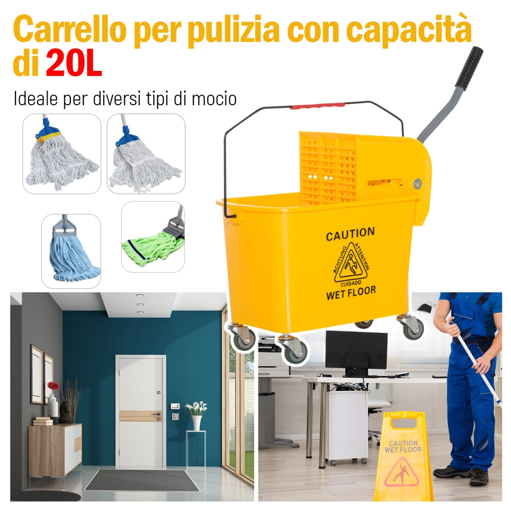 Carrello Lavapavimenti Professionale con Secchio e Strizzatore ¨C Zephmum ¨C Giallo 60x27x70.5 cm