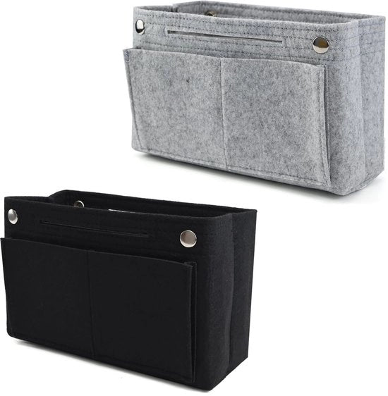 Organizzatore per borse 2 in 1, 24 x 15 x 8 cm, con tas interno per borse, adatto per donne e ragazze (grigio chiaro e nero)