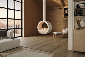 Camino a Bioetanolo Sospeso 218,7xØ70x35 cm Incyrcle 2Side Bianco con Vetro