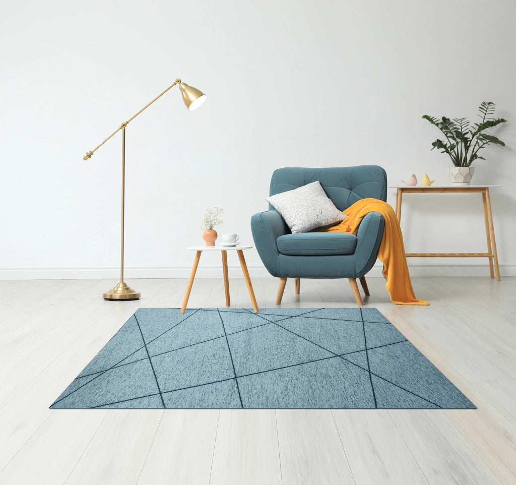 Tappeto Arredo Moderno Morbido in Ciniglia Ingresso Antiscivolo Prodotto Italiano  Soggiorno Camera Salotto Disegni Piazzati Cotone Varie Misure Grande Quarzo/Azzurro - 80x150 cm