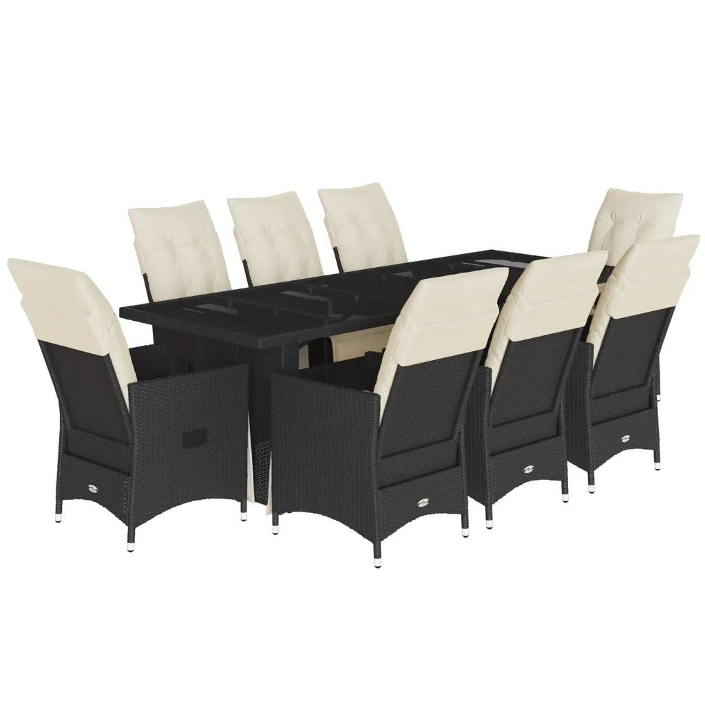 Set Bistrò da Giardino 9 pz con Cuscini in Polyrattan Nero 3277257