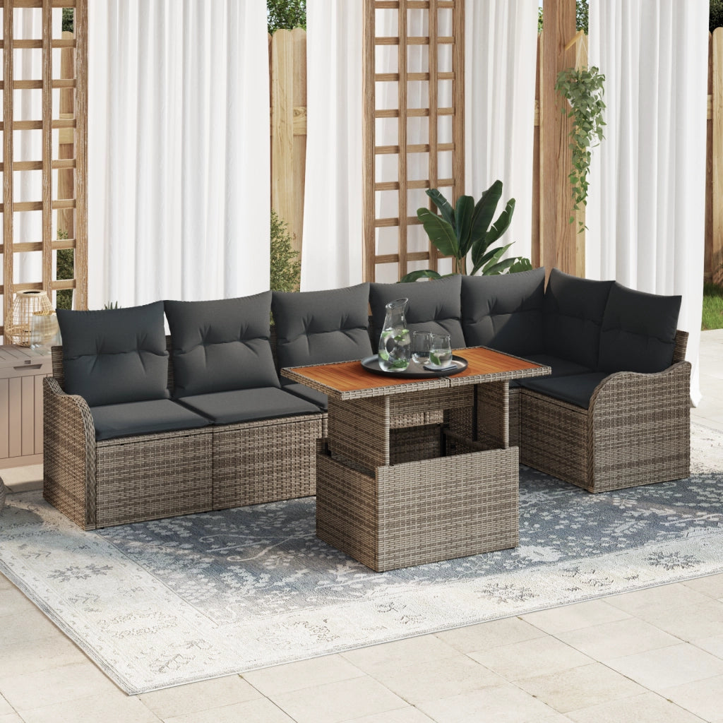 Set divano da giardino 7 pezzi con cuscini grigio polyrattan acacia