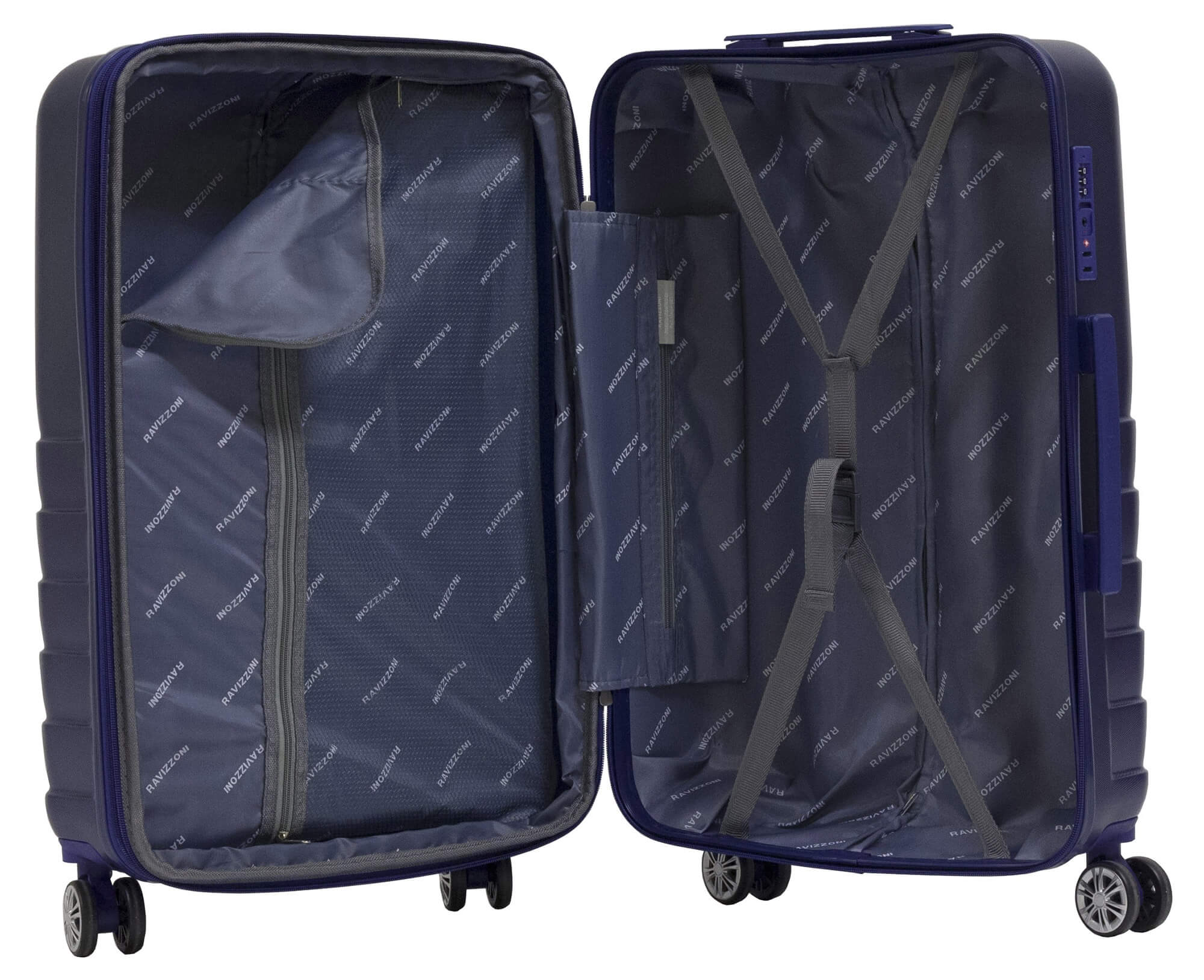 Set 3 Valigie Trolley Rigide in ABS 4 Ruote TSA Ravizzoni Titanio Blu