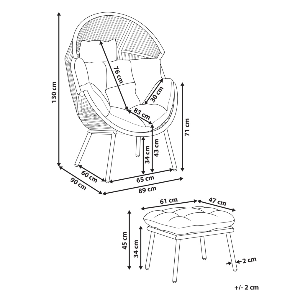 Poltrona da giardino in rattan naturale con poggiapiedi in cotone cuscini per lo schienale del sedile bianco sporco per interni ed esterni