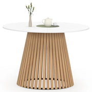 IDMarket - CARMEN Tavolo da pranzo rotondo per 6 persone con gambe a doghe in legno e piano in legno bianco 110 cm