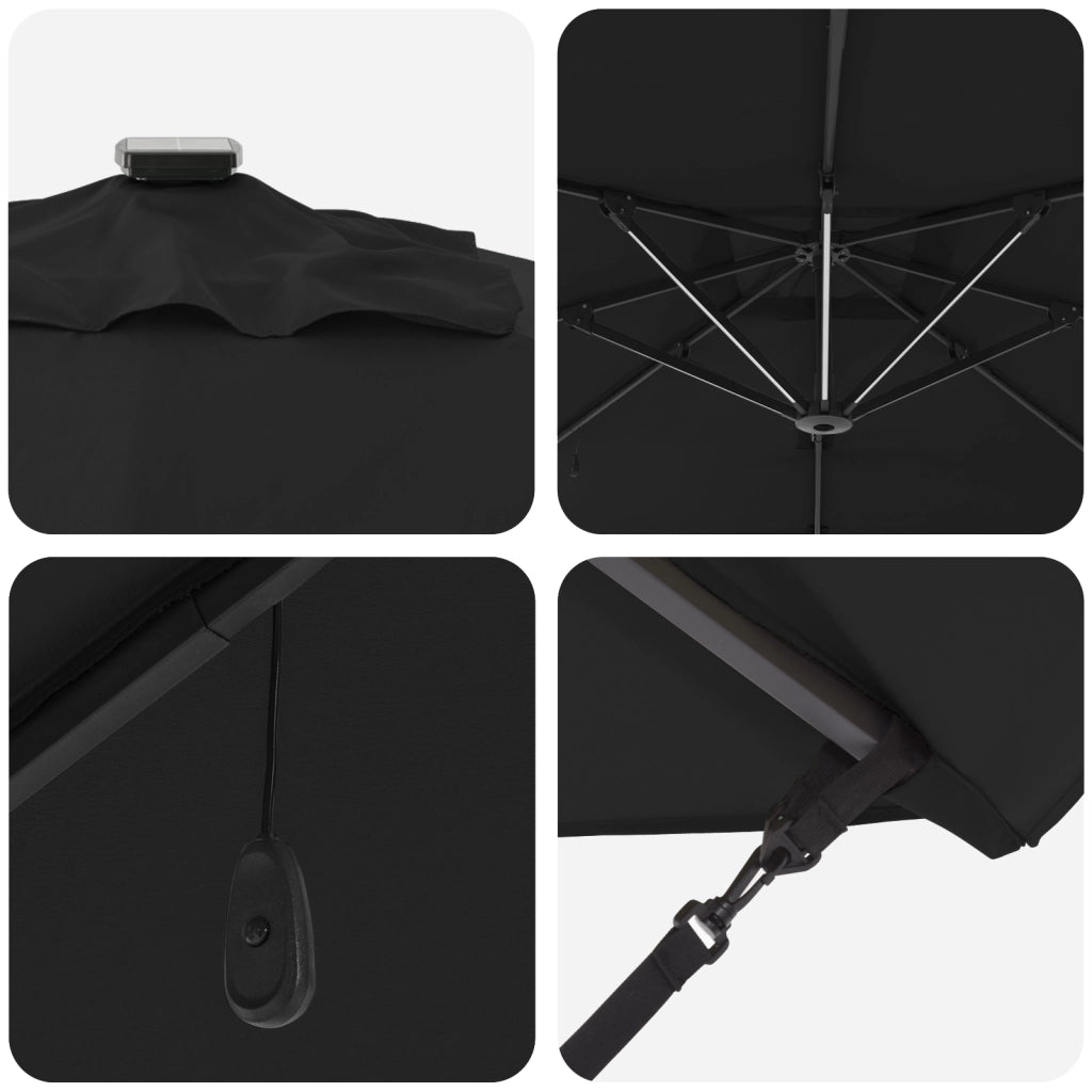 Ombrello a Sbalzo Roma con LED Nero 286x285x270 cm Alluminio