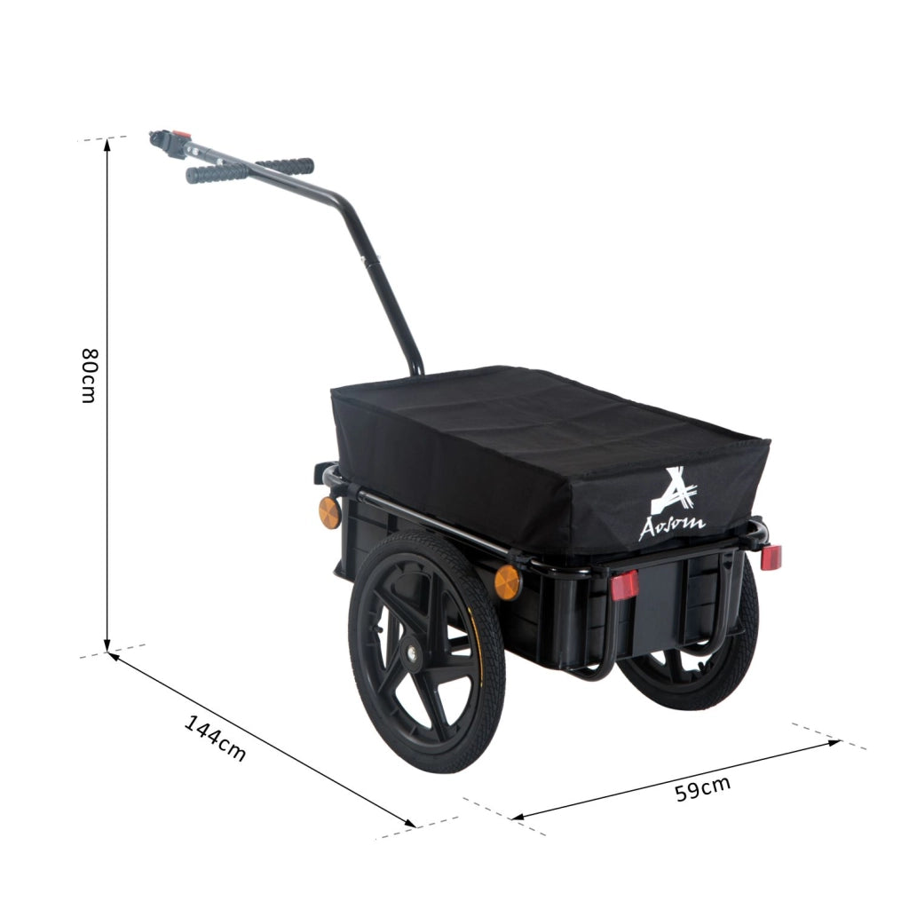 CARRELLO A RIMORCHIO PER BICICLETTA PORTA OGGETTI IN ACCIAIO 144X59X80CM