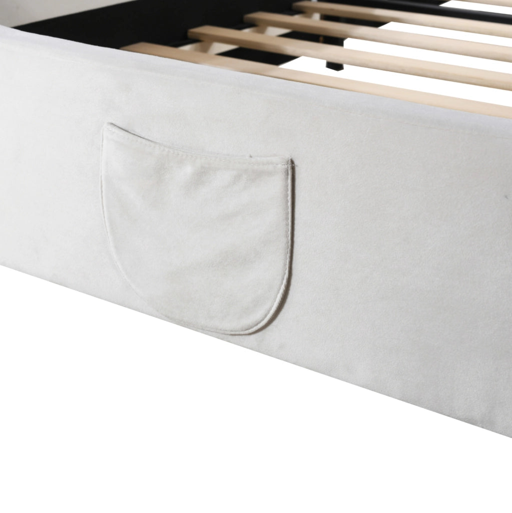 Letto per bambini imbottito a forma di orso, 90 x 200 cm, velluto bianco
