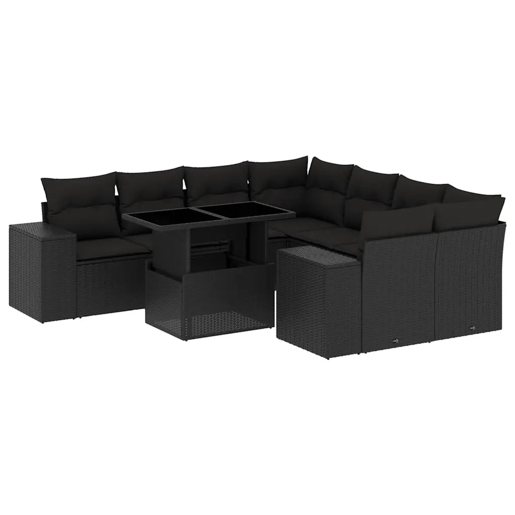 Set Divani da Giardino 9 pz con Cuscini Nero in Polyrattan 3269055