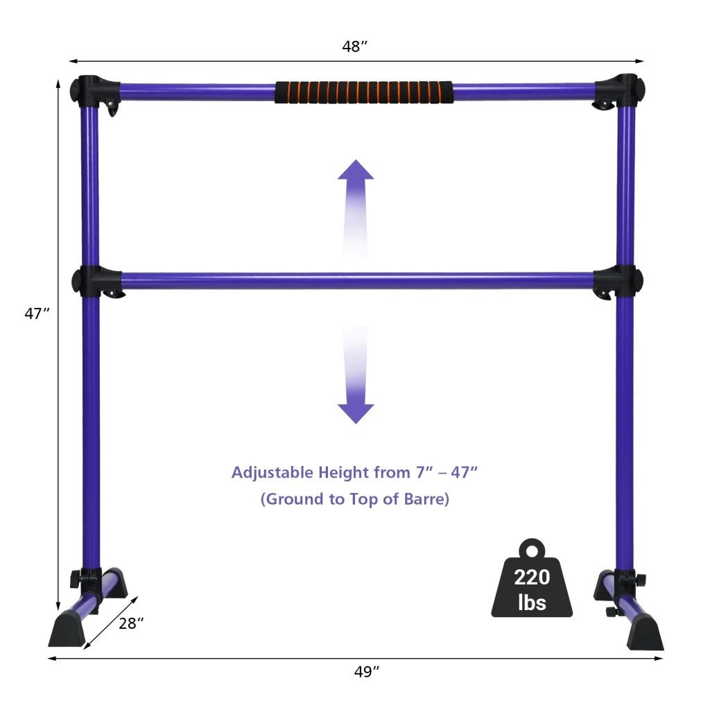 4 Feet Portable Ballet Barre with Adjustable Height-Purple