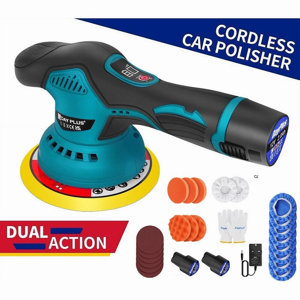 Trade Shop - Lucidatrice Rotorbitale 2 Batterie 12 V 2000 Mah 8 Velocità Levigatrice Per Auto -