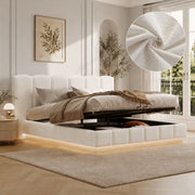 Letto capitonné con illuminazione LED e vano idraulico LEMONMAX; 180x200 cm; testiera imbottita; sommier a doghe; bianco