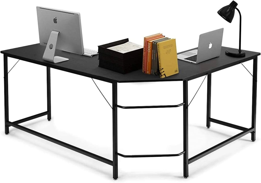 Scrivania da Lavoro a Forma di L, 168x125x74cm,Tavolo per Computer, Piedi Regolabili, Gambe in Metallo, per Studio, Ufficio e Camera da Letto, Portata di 100kg, Nero