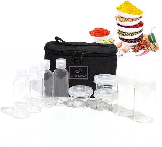Set di contenitori per spezie portatile, composto da 9 flaconi in vetro, contenitore in vetro per sale, zucchero, spezie e erbe secche, ideale per uso domestico o all'aperto