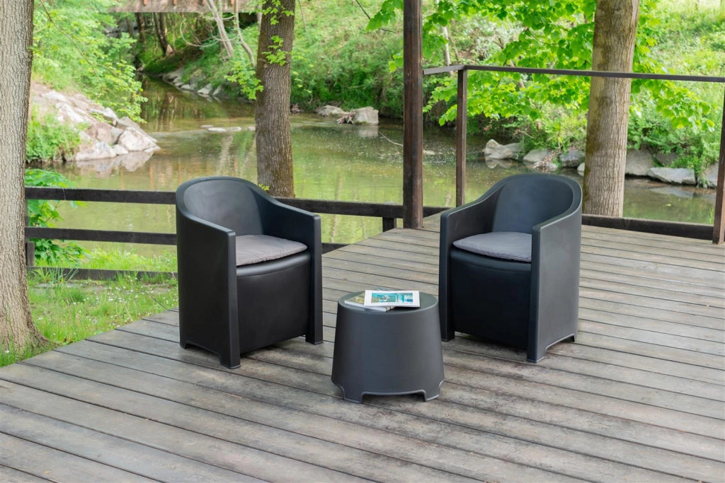 MAURY'S SALOTTINO LUNA ANTRACITE CON 2 POLTRONE E TAVOLINO CON CUSCINI
