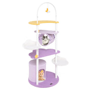 Albero per gatti multi-livello carino con struttura in metallo trespolo superiore, Torre per gatti alta 158cm Viola-Alberi Tiragraffi