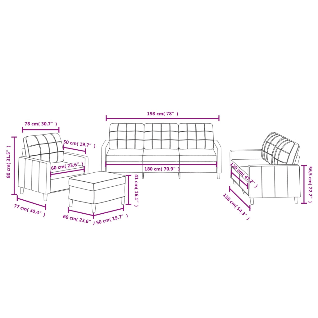 Set di Divani 4 pz con Cuscini Tortora in Tessuto