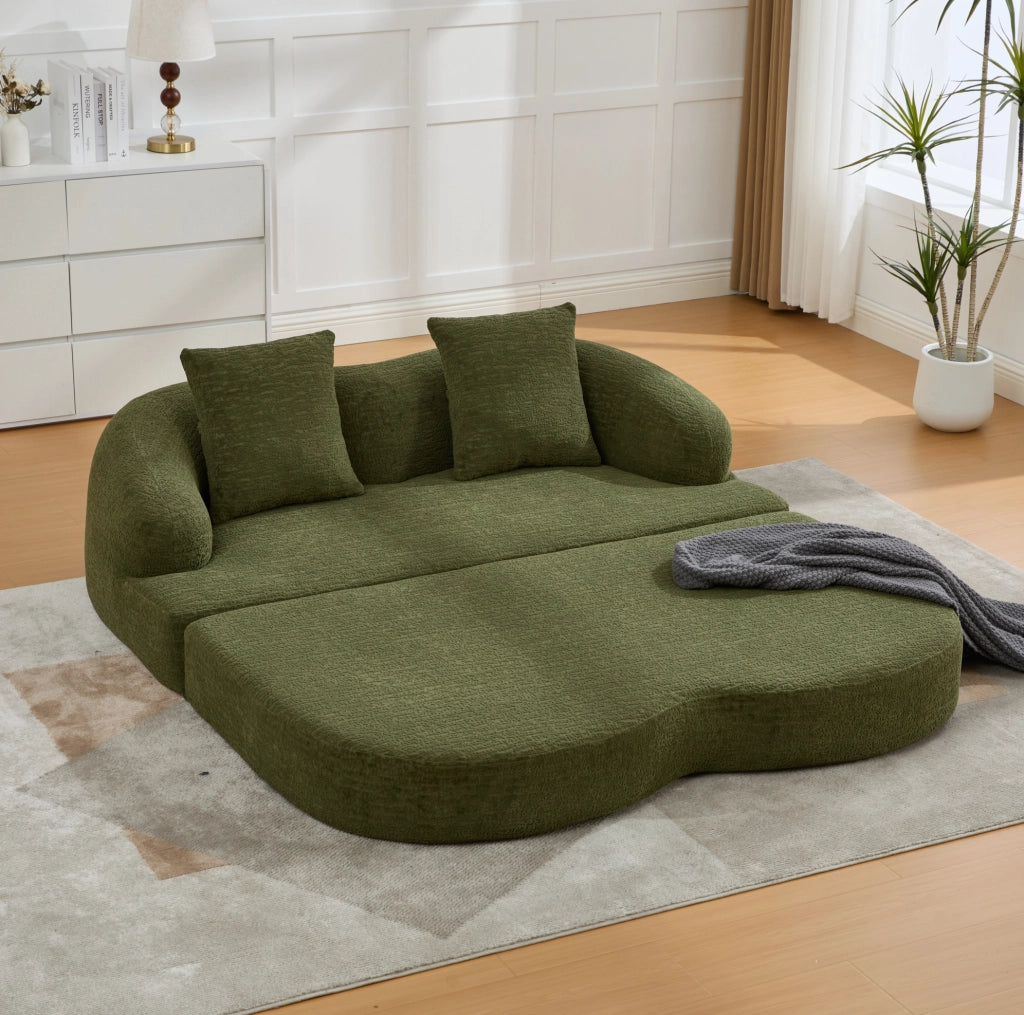 Divano letto 157x84x65 cm in ciniglia verde， 2 posti， senza montaggio