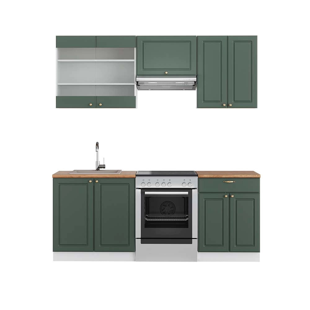 Cucina componibile Fame-Line Verde-oro rustico/Bianco 200 cm, PL Rovere Vicco