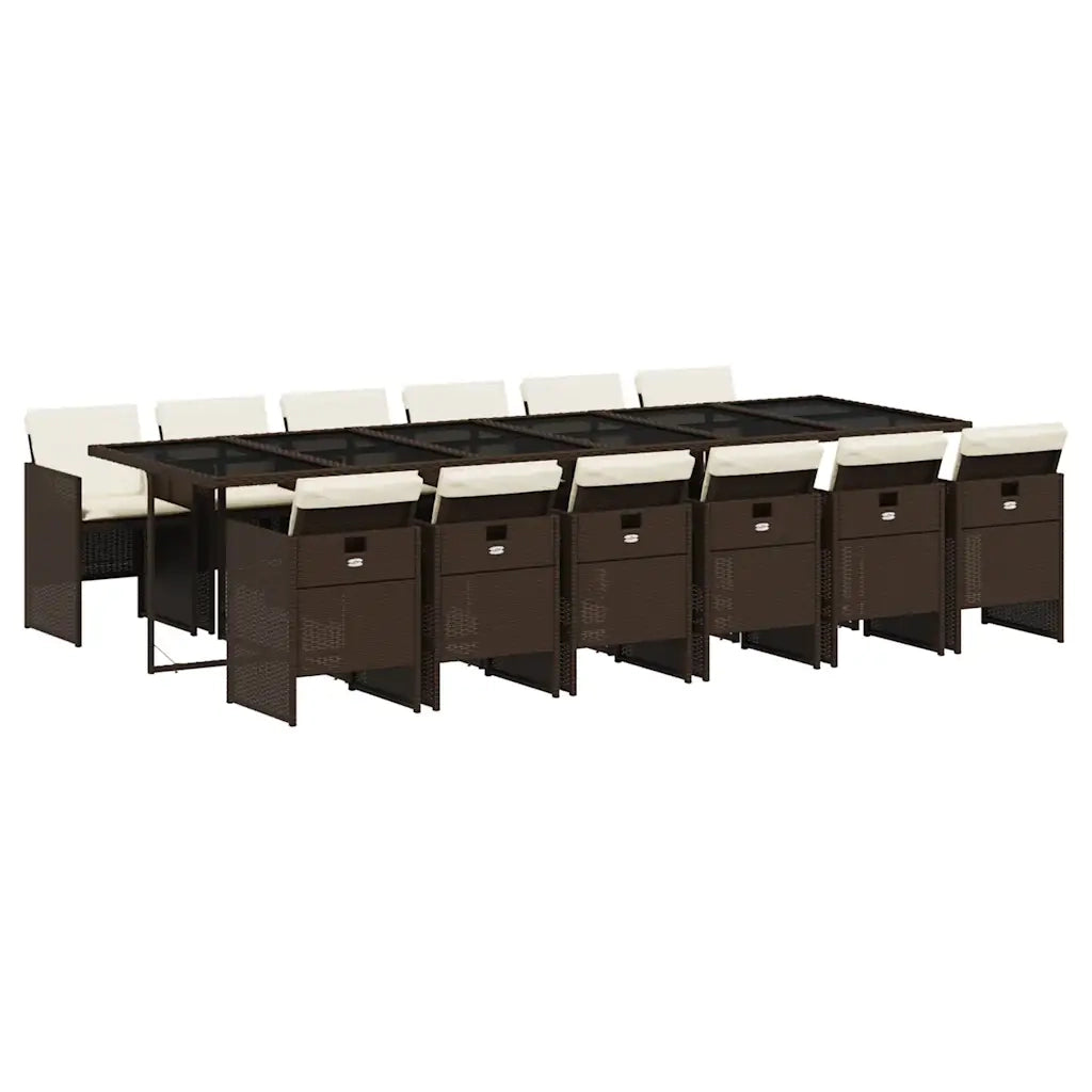 Set da Pranzo da Giardino 13pz con Cuscini Marrone Polyrattan 3210585