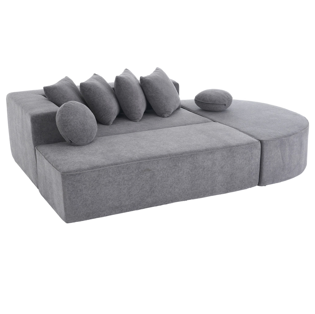 Divano letto modulare in ciniglia grigio 263x171 cm