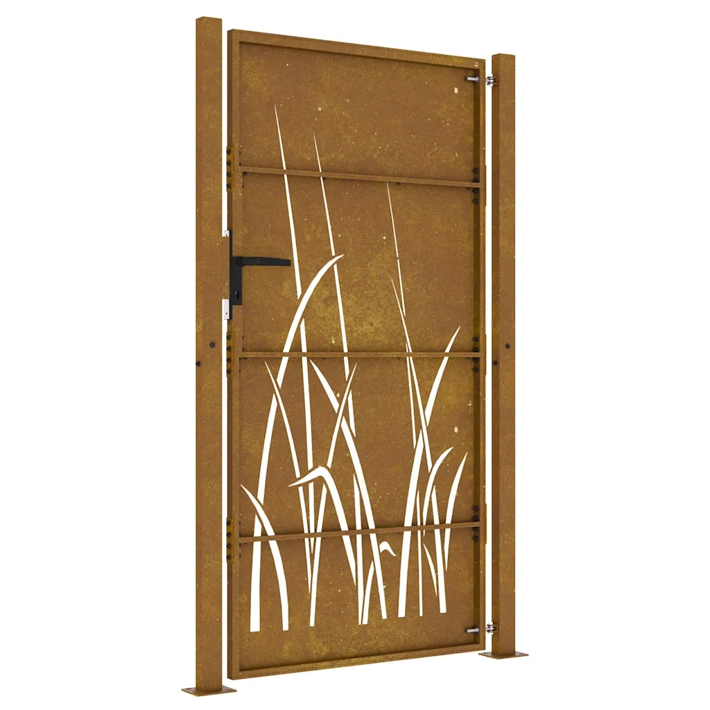 Cancello da giardino 100x200 cm in acciaio Corten con design erba 153231