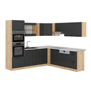Cucina angolare completa R-Line Antracite rustico/Rovere dorato 247 x 237 cm, PL Marmo Vicco