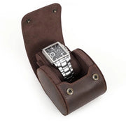 Cassaforte per orologi in pelle reale, contenitore per orologi con chiusura a cerniera, custodia cilindrica per orologi, custodia morbida per un orologio.
