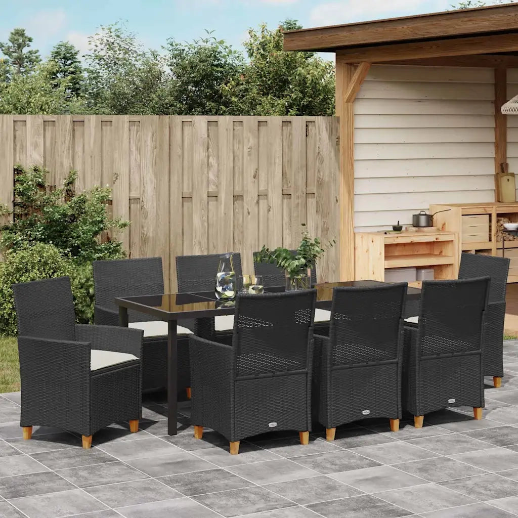 Set da Pranzo per Giardino 9 pcs Nero polyrattan 3381071