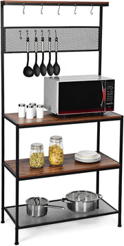 Scaffale per Panetterie con 4 Ripiani, Mobile per Microonde con 11 Ganci, per Cucina