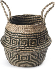 Pianta in Fibra Naturale Opportuna con Maniglie - Grande Vaso a Faccia di Mare per Conservazione - Asciugamani e Giocattoli - 27 x 24 cm - Striscia Nera