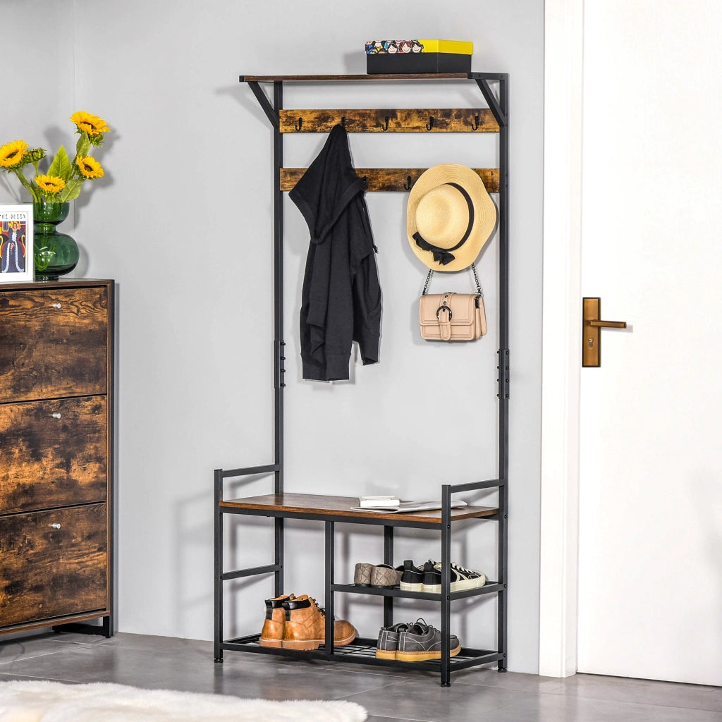 Appendiabiti con scaffali e ganci ¨C zephmum ¨C 84x34,5x180 cm colore nero marrone stile industriale