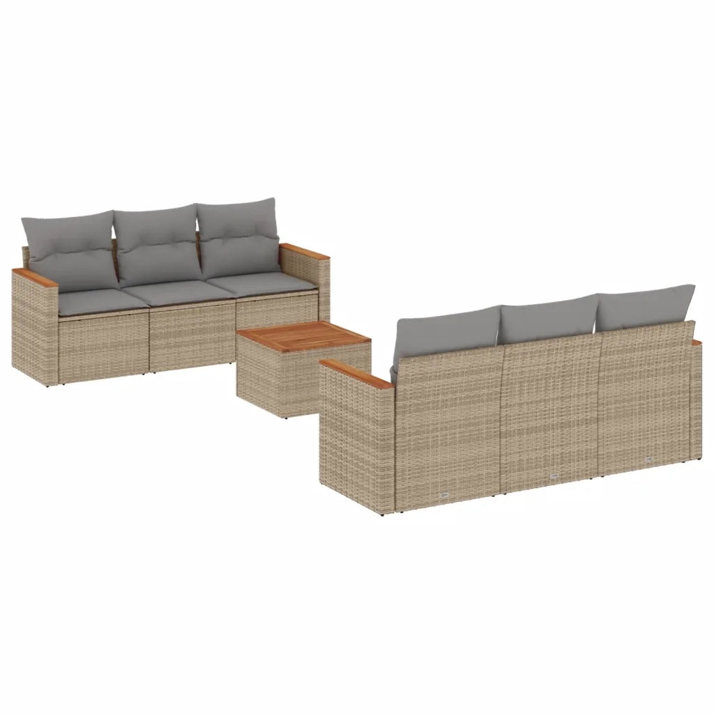 Set Divani da Giardino 7 pz con Cuscini Beige in Polyrattan