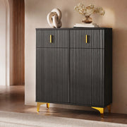 Credenza moderna a 2 ante e 2 cassetti con ripiani regolabili; nero; 83x35x101 cm in truciolare
