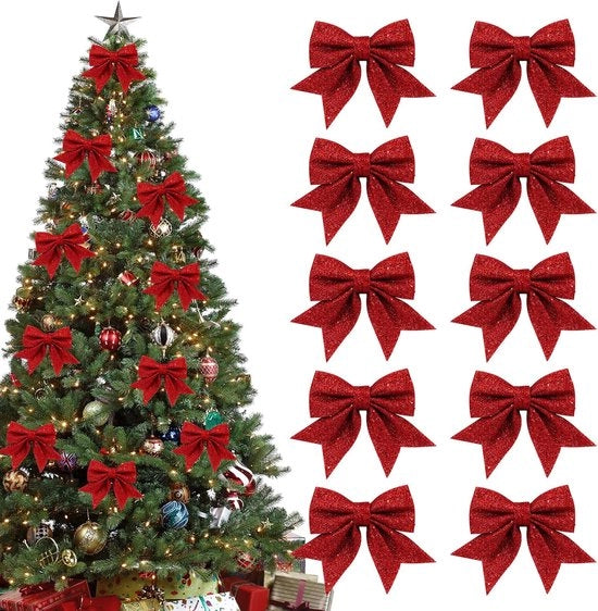 10 x strisce rosse - decorazione di Natale glitter - decorazione natalizia - hanger per albero di Natale - decorazione per Natale - ornamenti appesi - per albero di Natale, festa di Natale (15 x 12 cm)