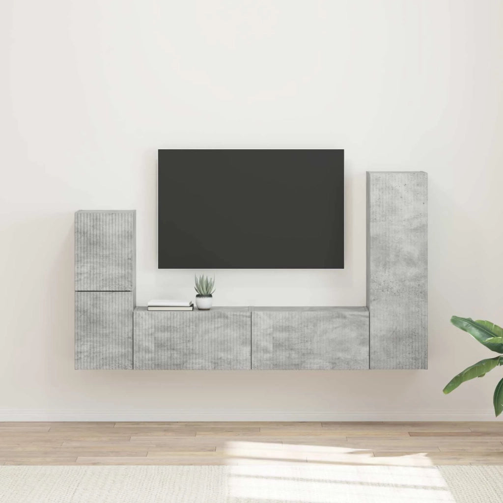 Set mobile TV 4 pz-Credenza per TV Grigio cemento Legno multistrato 923492