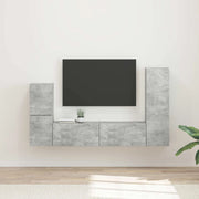 Set mobile TV 4 pz-Credenza per TV Grigio cemento Legno multistrato 923492