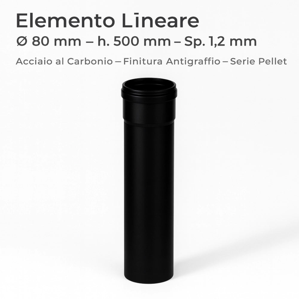 Tubo acciaio canna fumaria stufa pellet spessore 1,2 mm diametro 80 mm *** misura h 500 mm, confezione 1