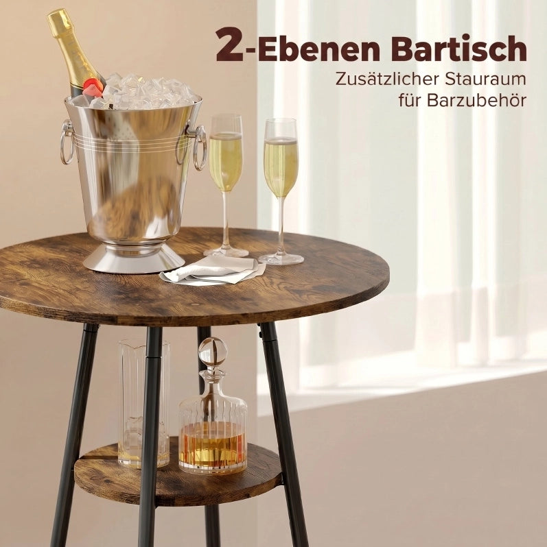 Set tavolo bar industriale con 2 sgabelli imbottiti marrone rustico