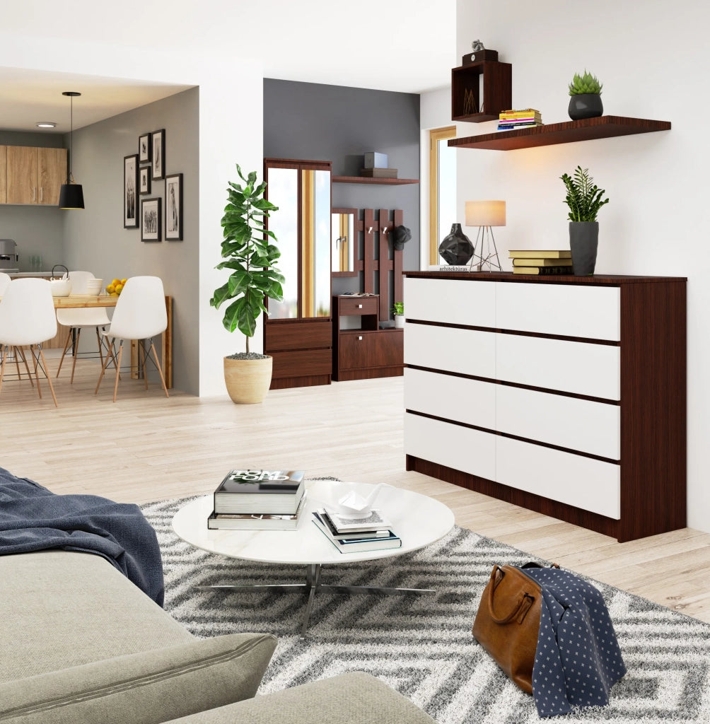 Cassettiera AKORD K140 Wengé 138 cm 8 cassetti inserto frontale Bianco 138x40x99 cm